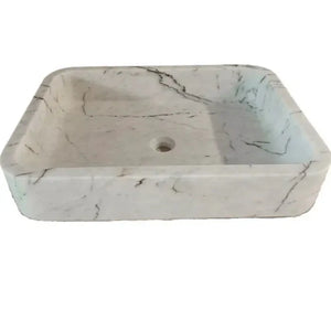 Villohome Carrara white marble rectangular wall-mount bathroom sink, 16W x 24L x 5H inches.