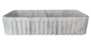 Villohome Carrara White Marble farmhouse apron kitchen sink with ribbed front