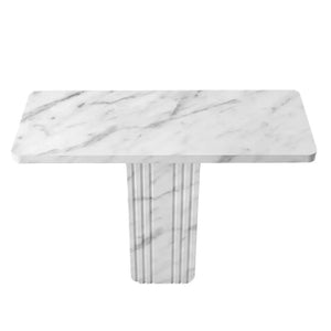 Villohome Carrara White Marble Console Table; polished top, 40" L x 15" W, 32" H with a fluted marble pedestal