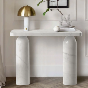 Carrara white marble console table by Villohome with polished round legs