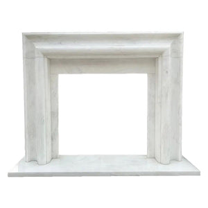 Carrara White Marble hand-carved fireplace mantel by Villohome, polished finish, 67in long x 69in high
