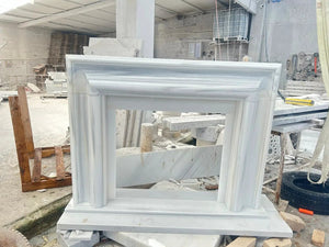 Carrara white marble hand-carved fireplace mantel with polished finish