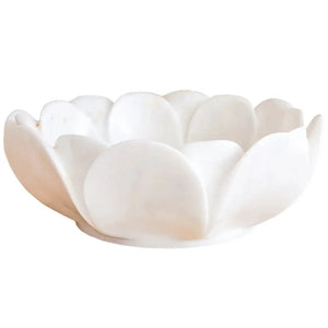 Carrara white marble flower-shaped above-counter bathroom sink by Villohome, polished finish.