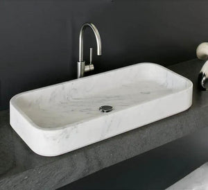 Villohome Carrara White Marble rectangular above-counter bathroom sink, polished, 32" L x 16" W x 5" H