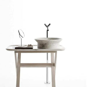 Villohome marble above vanity bathroom vessel sink on wooden vanity table with tall chrome faucet