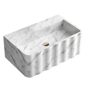 Villohome Carrara white marble wall-mount bathroom sink with fluted front, 16x28x10 in.