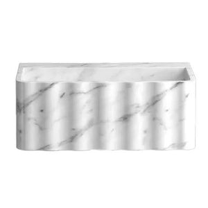 Carrara White Marble wall-mount bathroom sink by Villohome, fluted front, 28-in L x 16-in W x 10-in H.