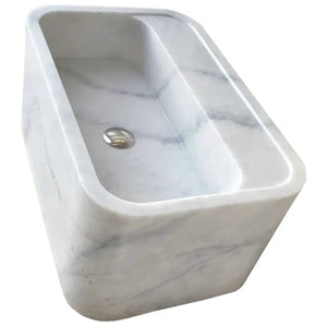 Villohome Carrara white marble rectangular wall-mount bathroom sink with gray veining and chrome drain