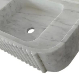 Villohome Carrara white marble wall-mount bathroom vanity sink with fluted edge, 28in L x 16in W
