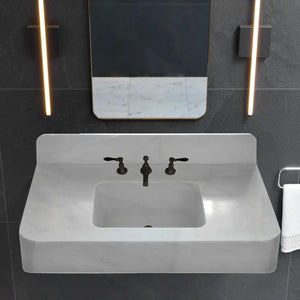 Villohome Carrara white marble wall-mount bathroom sink with backsplash, 18W x 36L x 6H.