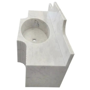 Carrara White Marble wall-mount bathroom sink by Villohome with 10-inch backsplash, 18W x 48L x 10H