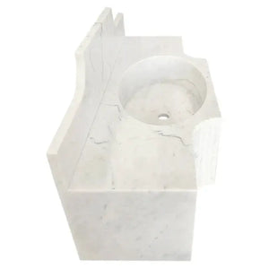 Villohome Carrara white marble wall-mount bathroom sink with 10-inch backsplash; 18-in wide, 48-in long.