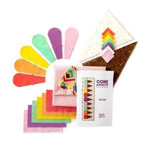 Ice Cream Cones Table Runner Precut Quilt Kit by Block Party Quilt Co; colorful fabric strips.