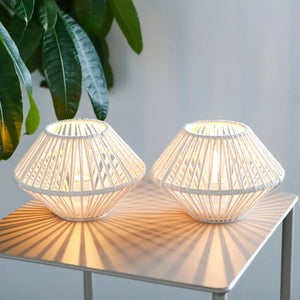 Set of 2 JHY DESIGN woven cotton rope table lamps with natural beige rope shades on white bases