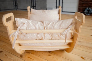 Goodevas Cushion for Climbing Arch & Rocker Balance (Cushion Only) in beige star-pattern fabric with tied bows