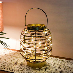 7.7in gold-tone metal cage LED cordless table lamp by JHY DESIGN with warm lights