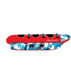 Towable raft Sub-Zilla 3-Person red inflatable with blue handles and three seating positions, WOW branding.