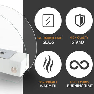 13.5-inch L portable tabletop fireplace, white with glass panel, by JHY DESIGN