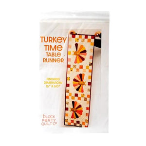 Turkey Quilted Table Runner Pattern by Block Party Quilt Co; finished 16 x 60 inches with orange accents