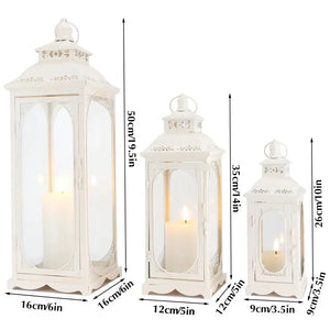 Set of 3 cream white decorative candle lanterns by JHY DESIGN, vintage style