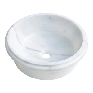 Carrara white marble bathroom sink by Villohome, round drop-in/above-counter vanity bowl, 17-inch diameter.