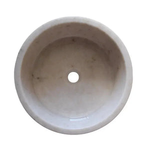 Villohome European Sugar Marble vessel sink, circular above-counter bathroom basin in white with subtle veining.