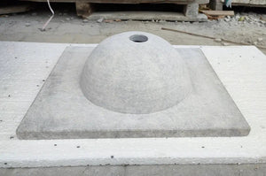 Tundra Grey Marble bathroom vanity with round sink on rectangular honed base