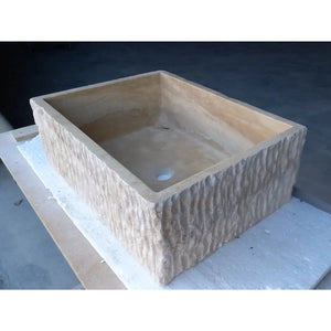 Villohome travertine rectangular bathroom sink, above-vanity, 23 x 18 in, natural stone with textured sides