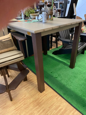 Post Leg Outdoor Counter Height Table with gray top and brown legs, Wooden Whale Workshop