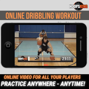 HoopsKing Basketball Dribble Goggles promo video on smartphone screen; HoopsKing logo visible