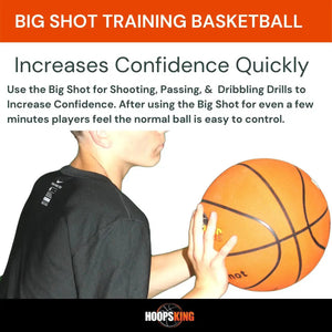 Big Shot 33in Training Basketball by HoopsKing, orange ball held by a player.