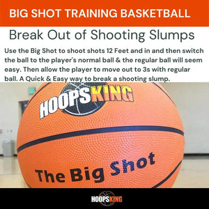 Big Shot 33-inch training basketball by HoopsKing with training video, orange textured ball with HoopsKing logo.