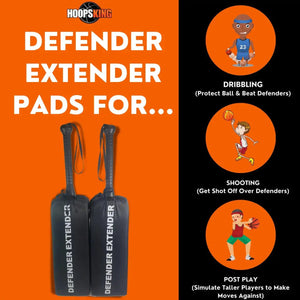 Defender Extender Basketball Training Pads by HoopsKing; two black padded pads with handles
