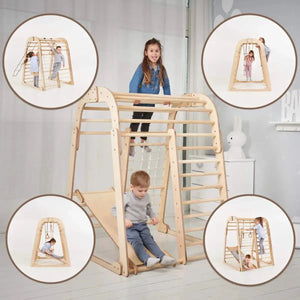 6in1 indoor wooden playground for kids by Goodevas with slide, swings and climbing ladder
