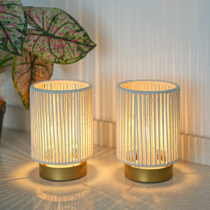 Table lamps, set of 2, braided cotton rope, 6.5 inches tall, battery-operated, JHY DESIGN.