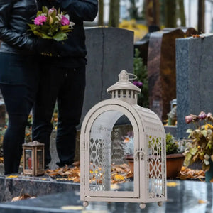 11'' High Memorial Remembrance Lantern, grey metal decorative candle lantern by JHY DESIGN.