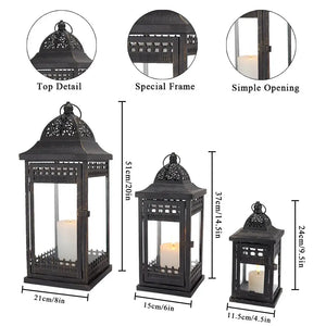 JHY DESIGN decorative candle lanterns set of 3 in black metal