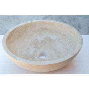 Villohome beige travertine bathroom vessel sink, round 18-inch diameter, above-counter basin