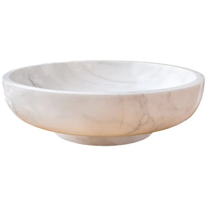 Villohome Calacatta White Marble Vessel Sink, polished bathroom vanity bowl, 19in diameter x 6in high
