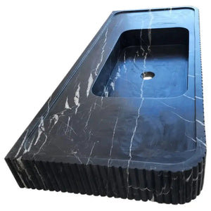Nero Marquina Marble wall-mount bathroom vanity sink with fluted front, 48in L x 20in W