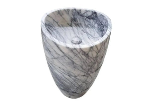 New York Marble Designer pedestal sink by Villohome, white marble with gray veining, stand-alone bathroom sink 22x22x34