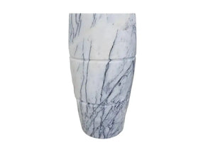 Villohome New York Marble Designer pedestal bathroom sink, white marble with gray veining.