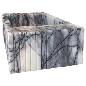 New York Marble wall-mount bathroom sink by Villohome with fluted front and gray-veined marble
