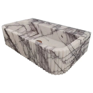 Villohome New York Marble wall-mount vessel sink, ribbed textured exterior, white with gray veining