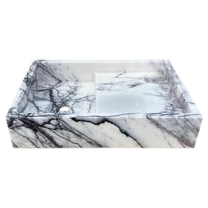 Villohome New York Marble wall-mount bathroom sink, polished white marble with gray veining, 16x24 inches
