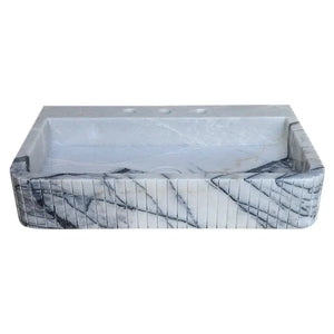 New York Marble wall-mount bathroom sink by Villohome with fluted front and edges.