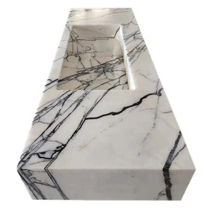 Villohome New York Marble wall-mount bathroom sink with hidden drain; white marble with bold gray veining.