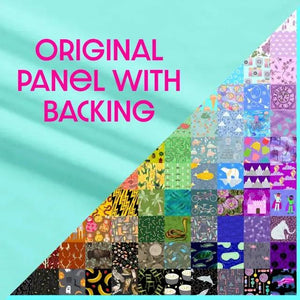 Hidden Pictures Blue Minky Quilt Panel by Block Party Quilt Co; original fabric panel with backing, patchwork collage