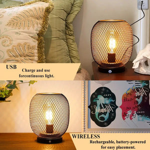 7-inch Touch Adjustable Table Lamp by JHY DESIGN; bronze metal cage, wireless rechargeable battery-powered, 2 lamps