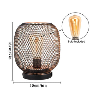 Table lamp with bronze metal cage shade, 7in tall, touch-activated, battery-operated by JHY DESIGN